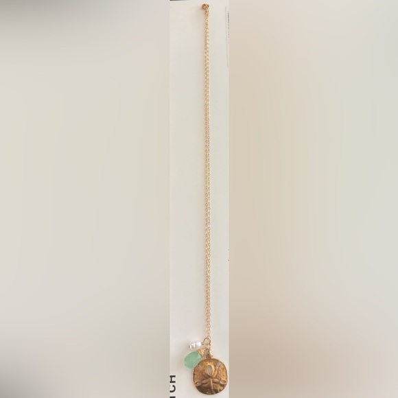 14K Plated Gold Starfish Necklace, Green Stone and Fresh Water Pearl, 10” - Picture 2 of 2